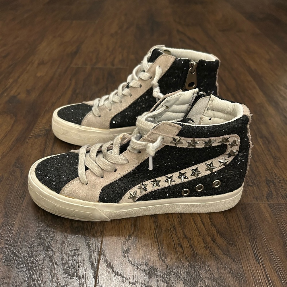 Vintage Havana Women Dormy Sneakers Glitter Stars Black Studded Leather Size 37